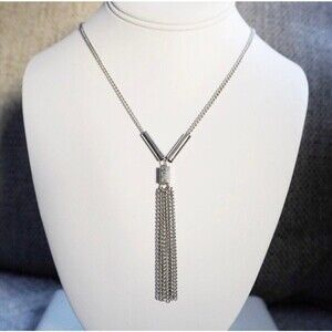 Tassel Y Dangle Pendant Necklace Silver Tone